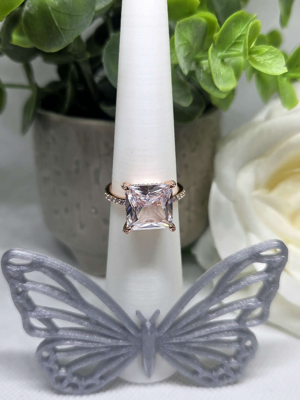 BP Exquisite Square-Cut CZ Ring On Rose Gold Plating